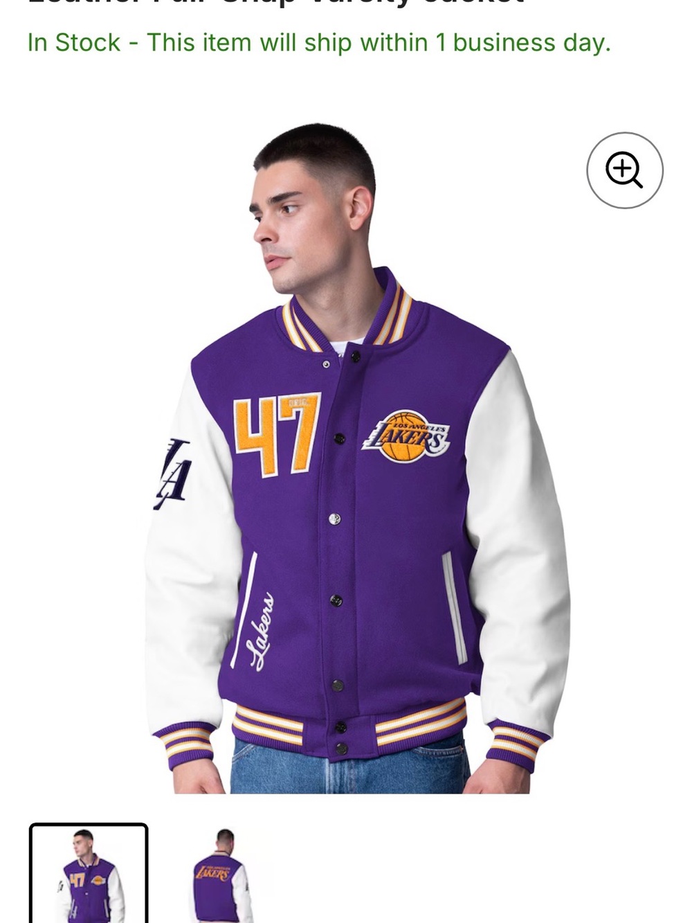 Men's Los Angeles Lakers Wool & Leather Full-Snap Varsity Jacket